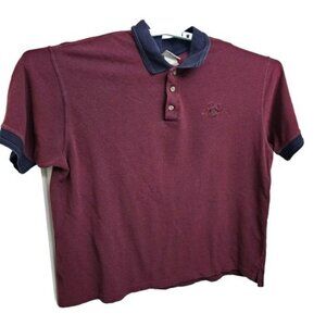 Vintage Walt Disney Mens XL Polo Shirt Adult XL Maroon with Blue Trim Golf